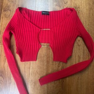 White Fox Red Ribbed Crop Top
